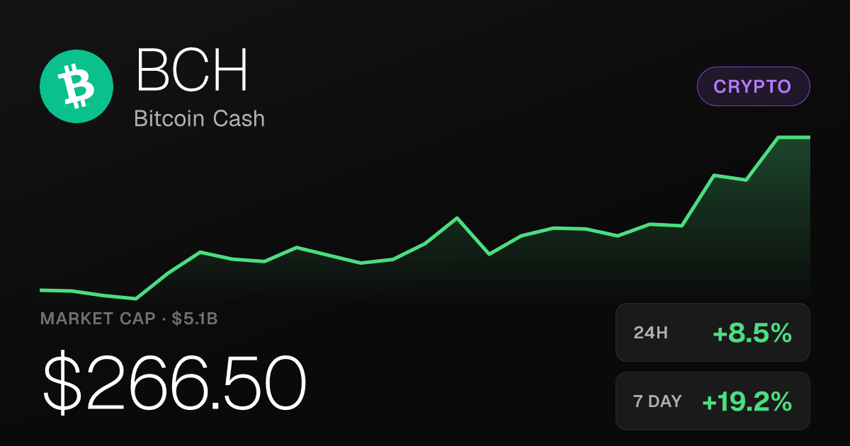 Bitcoin Cash Jumps 8.51% on Monday, Extending a Strong Week