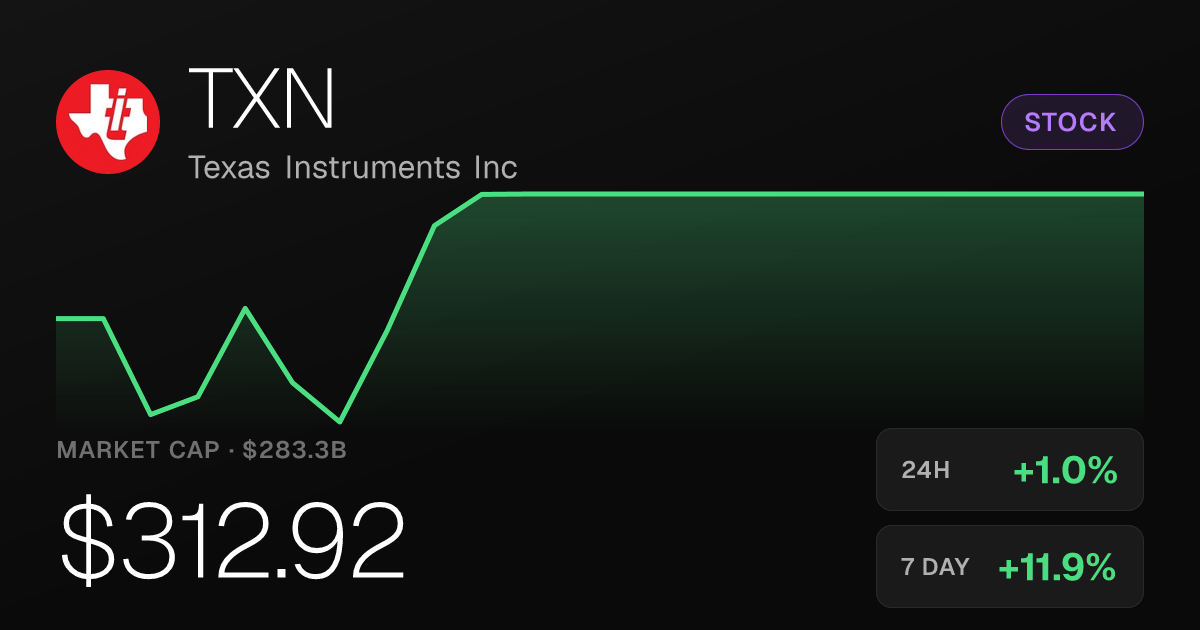 Texas Instruments Rises 1% to $312.92, Extending a Strong Month